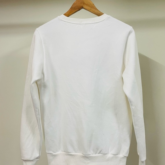 KOREAN WHITE LOVE TEXT EMBROIDERED SWEATSHIRT IN WHITE FOR WOMEN’S - Picture 2 of 5